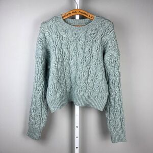 And‎ Now This Cropped Sweater Womens Medium Green Cable Knit Pullover